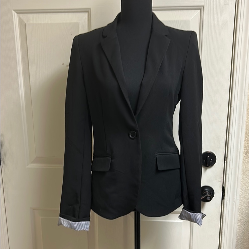 Ambiance Black Small Blazer, 75% Polyester, 20% Rayon, 5% Spandex, Pit t…